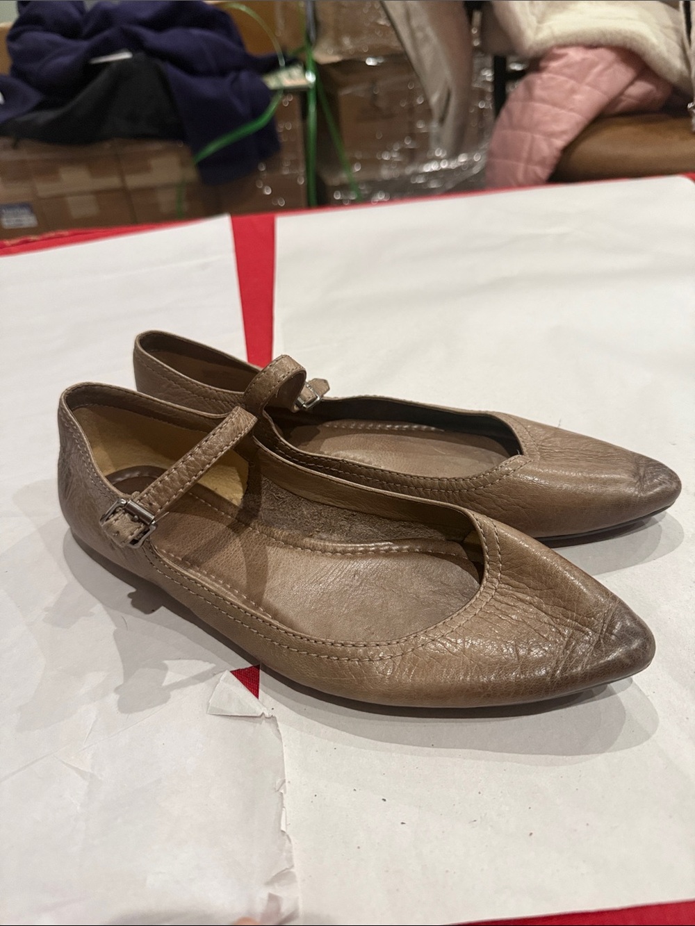 Frye Women's Tan to brown Leather Mary Jane Flats - Classic Everyday Style